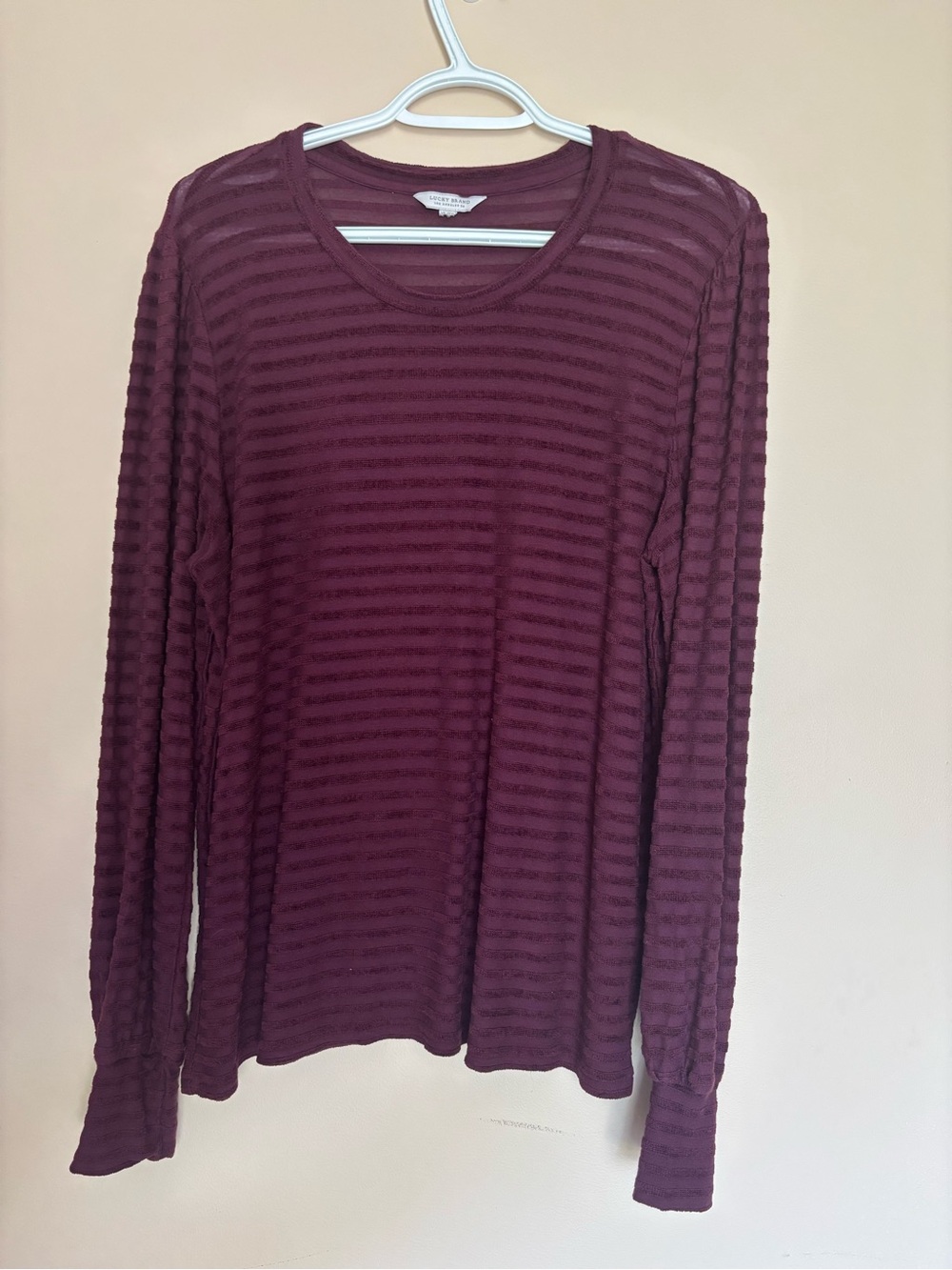 Lucky Brand Men's Burgundy Crewneck Textured Stripe Sweater